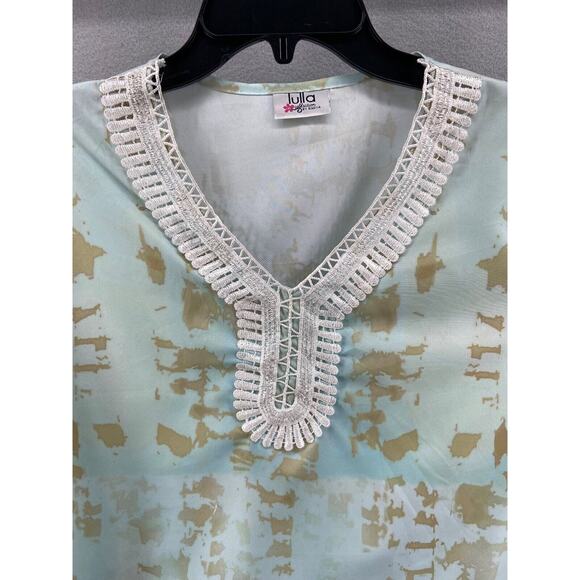 LULLA by BINDVA Coverup Swim Oversize BEACH Kraftin TUNIC Blue Tan OS Lightweigh - Picture 3 of 9